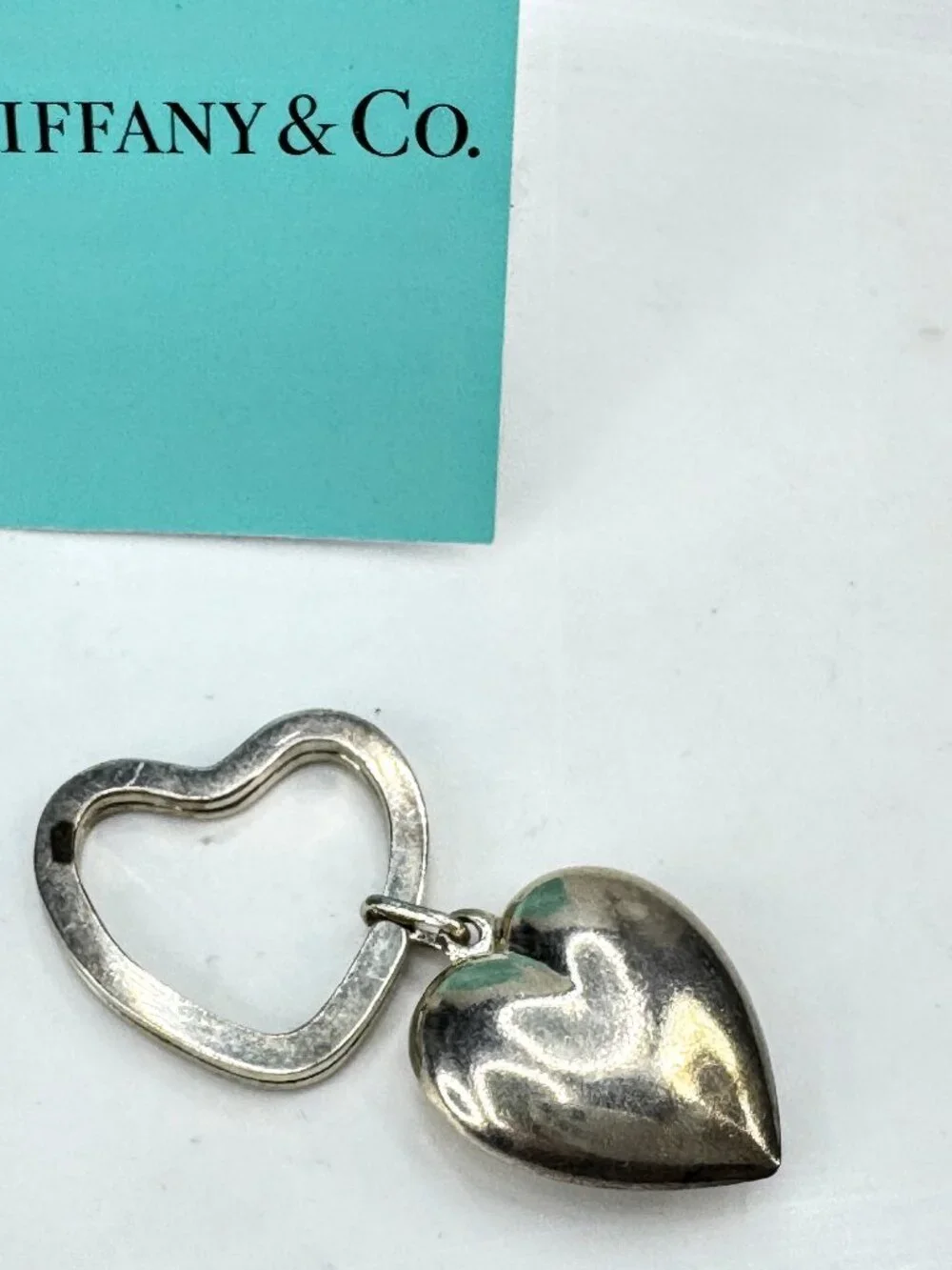 Vintage Tiffany & Co. sterling silver large puffy heart key ring keychain SS467